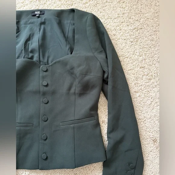 New PAIGE Rhea Sweetheart Top bustier long sleeves blouse jacket olive 4 small - Picture 5 of 8